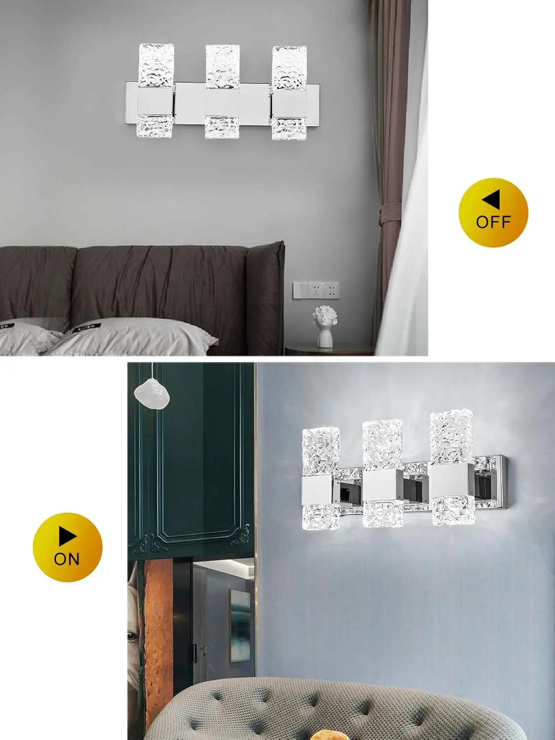 Modern LED Bathroom Vanity Light Fixtures Chrome Stainless Steel 3 Light Wall Sconces for Bathroom Lighting Fuxture Over Mirror 21.5Inch 30w LED Crystal Wall Light Cool White 5800k