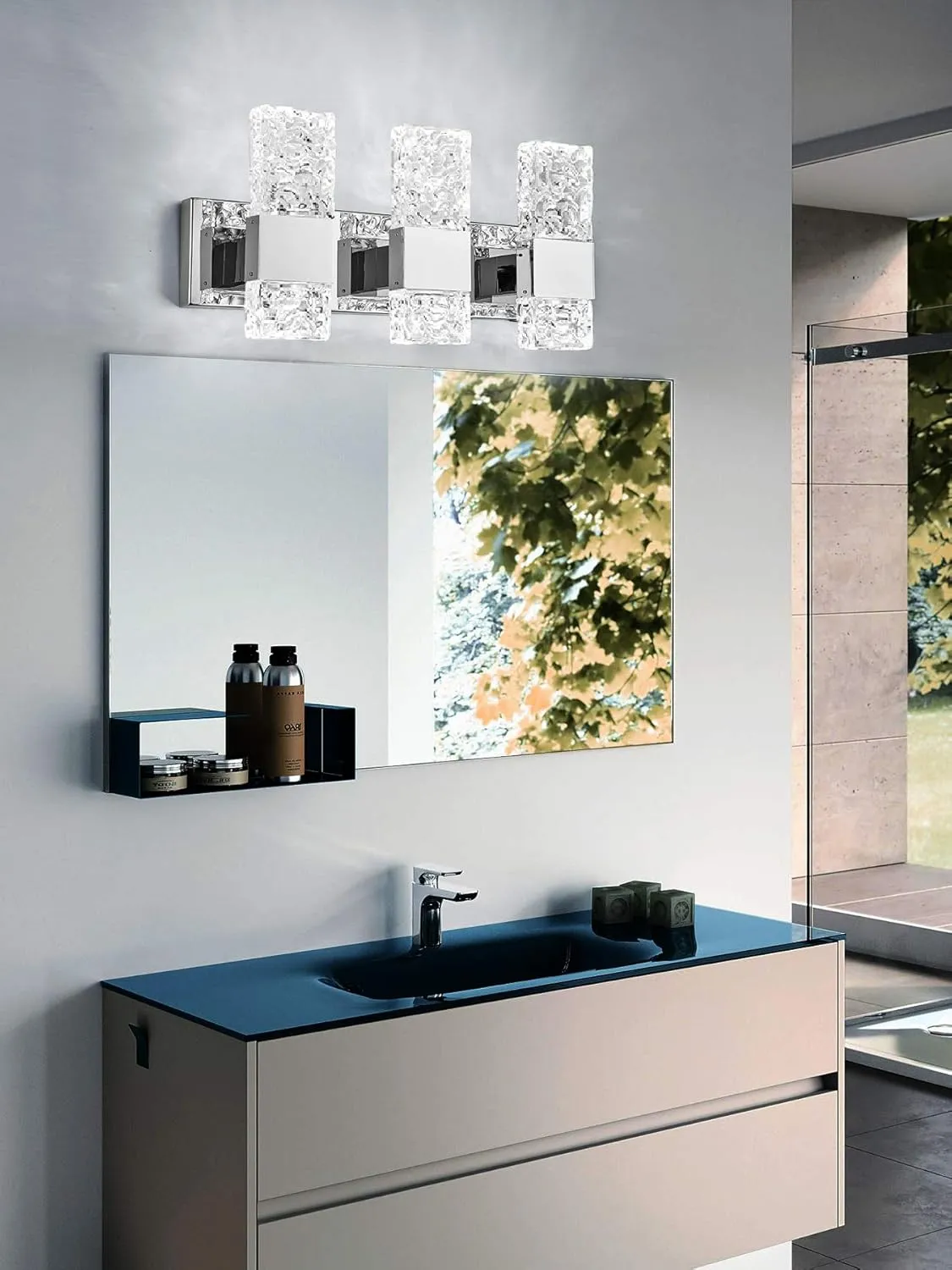 Modern LED Bathroom Vanity Light Fixtures Chrome Stainless Steel 3 Light Wall Sconces for Bathroom Lighting Fuxture Over Mirror 21.5Inch 30w LED Crystal Wall Light Cool White 5800k
