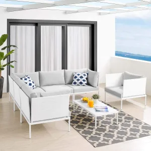 Modway EEI-4936-WHI-GRY-SET Harmony Sunbrella White Gray Outdoor Patio Aluminum Sectional Sofa, 7-Piece Set