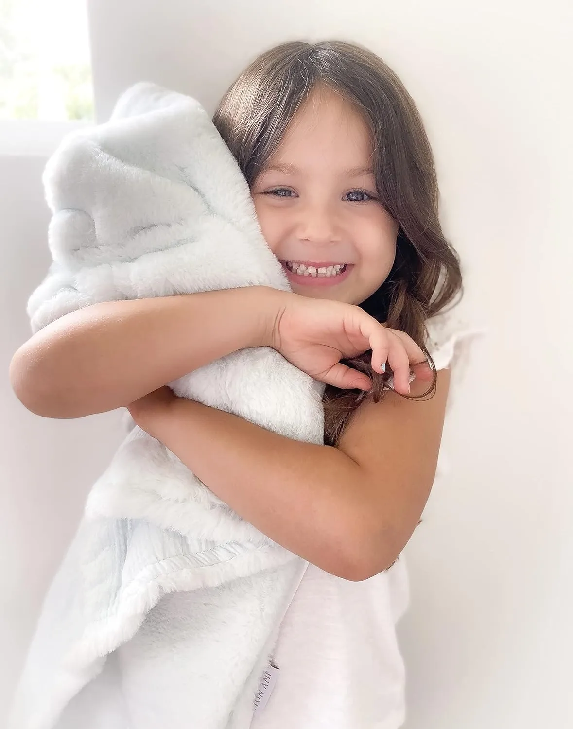 MON AMI Charmante Powder Blue Faux Fur Baby Blanket – 35x29”, Cotton Muslin Lined, Comfortable Travel, Nursery Bed and Toddlers Blanket