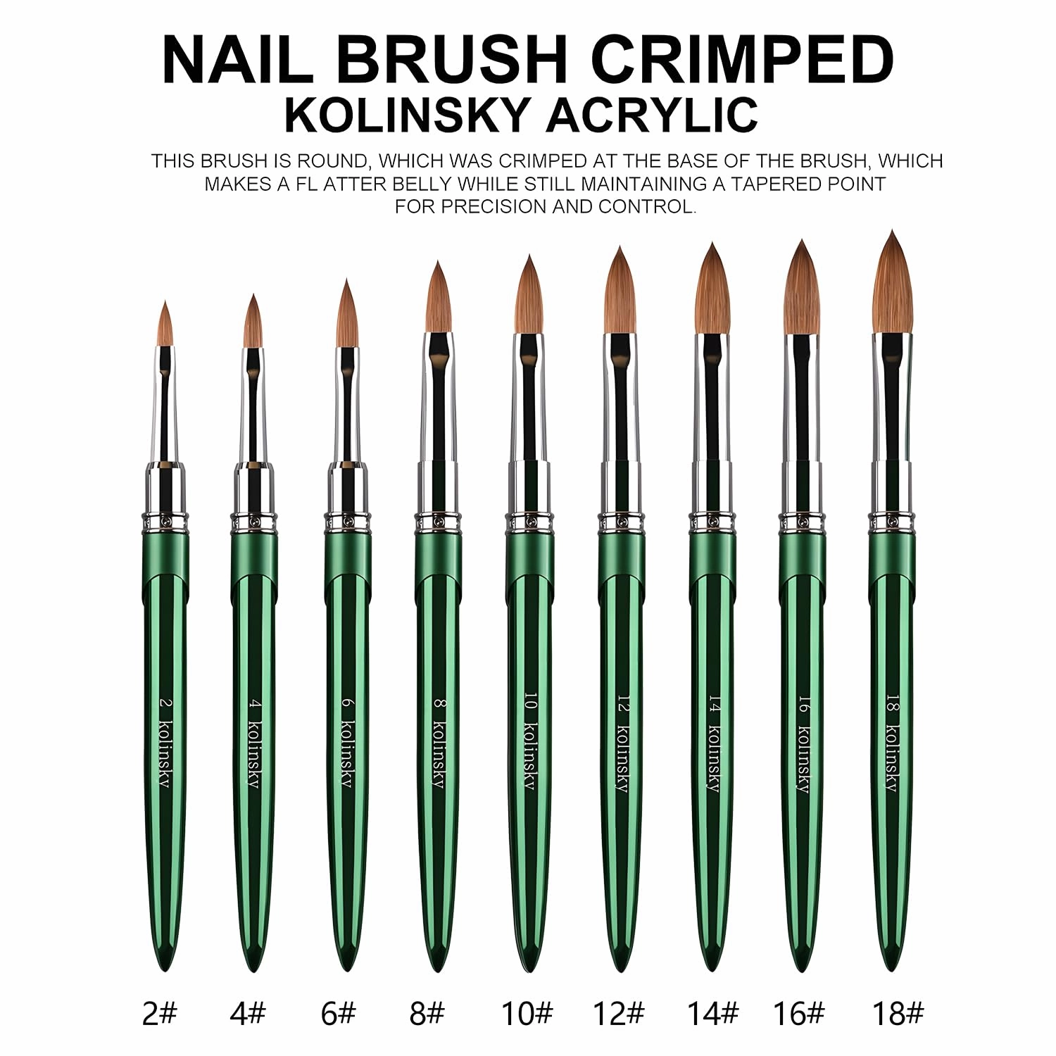 MOND'SUB Acrylic Nail Brush Size 18,100% Pure Kolinsky Nail Art Brushes for Acrylic Application, Green Metal Sturdy Handle Oval Shaped Acrylic Powder Nail Design Tools for Professional Manicure DIY