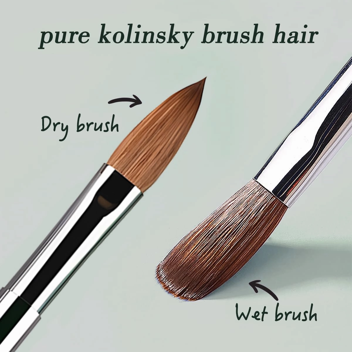 MOND'SUB Acrylic Nail Brush Size 18,100% Pure Kolinsky Nail Art Brushes for Acrylic Application, Green Metal Sturdy Handle Oval Shaped Acrylic Powder Nail Design Tools for Professional Manicure DIY