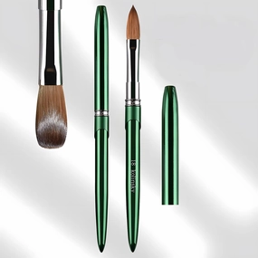 MOND'SUB Acrylic Nail Brush Size 18,100% Pure Kolinsky Nail Art Brushes for Acrylic Application, Green Metal Sturdy Handle Oval Shaped Acrylic Powder Nail Design Tools for Professional Manicure DIY