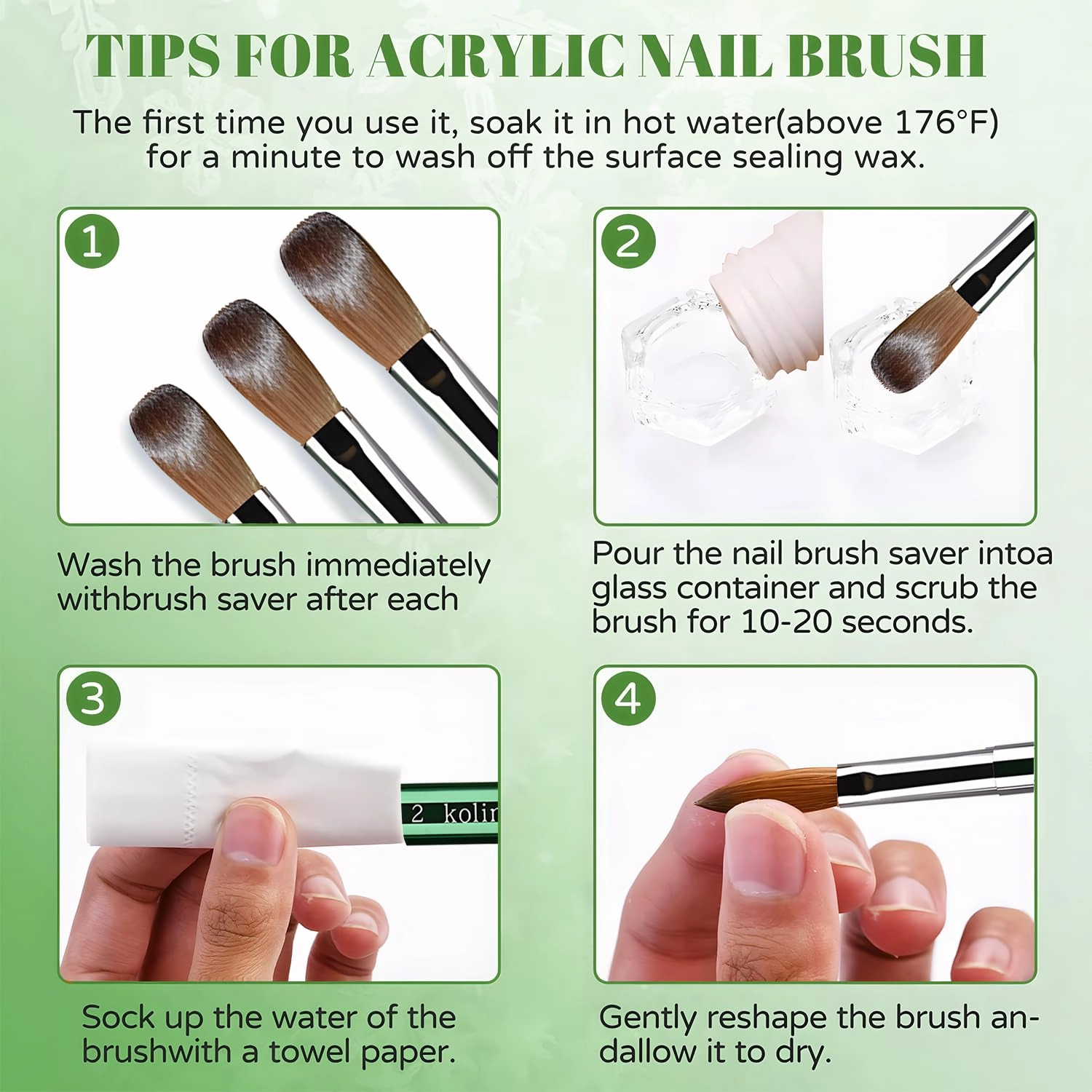 MOND'SUB Acrylic Nail Brush Size 18,100% Pure Kolinsky Nail Art Brushes for Acrylic Application, Green Metal Sturdy Handle Oval Shaped Acrylic Powder Nail Design Tools for Professional Manicure DIY