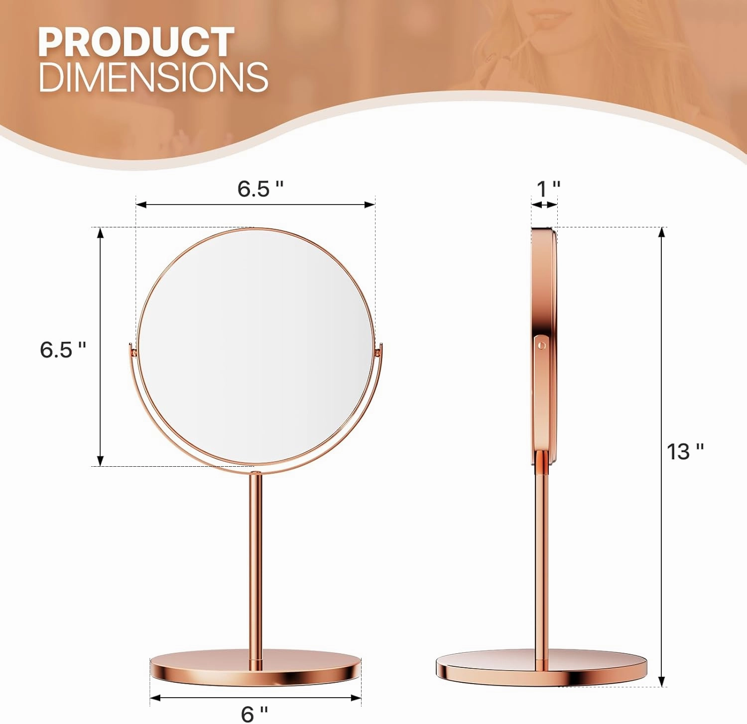 MoNiBloom 6.5-Inch Double Sided Magnifying Makeup Mirror with Magnification 1x 3X Cosmetic Tabletop Mirror with Stand for Desk (Rose Gold)