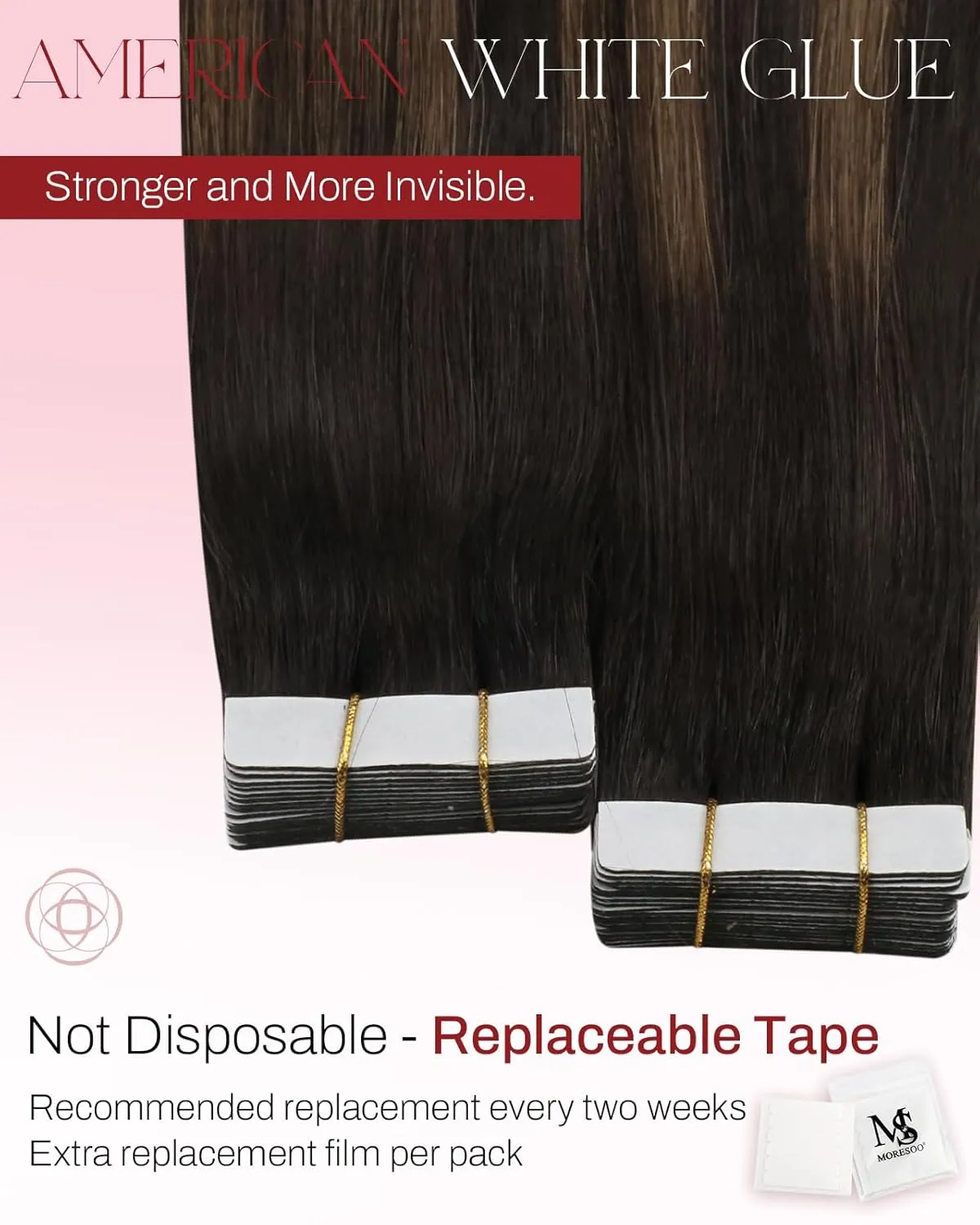 Moresoo Tape in Hair Extensions Human Hair Brown Real Hair Tape Hair Extensions Ombre Darkest Brown and Chestnut Brown Human Hair Glue in Fashion Seamless 20 Inch 20Pcs/50g #2/6/2