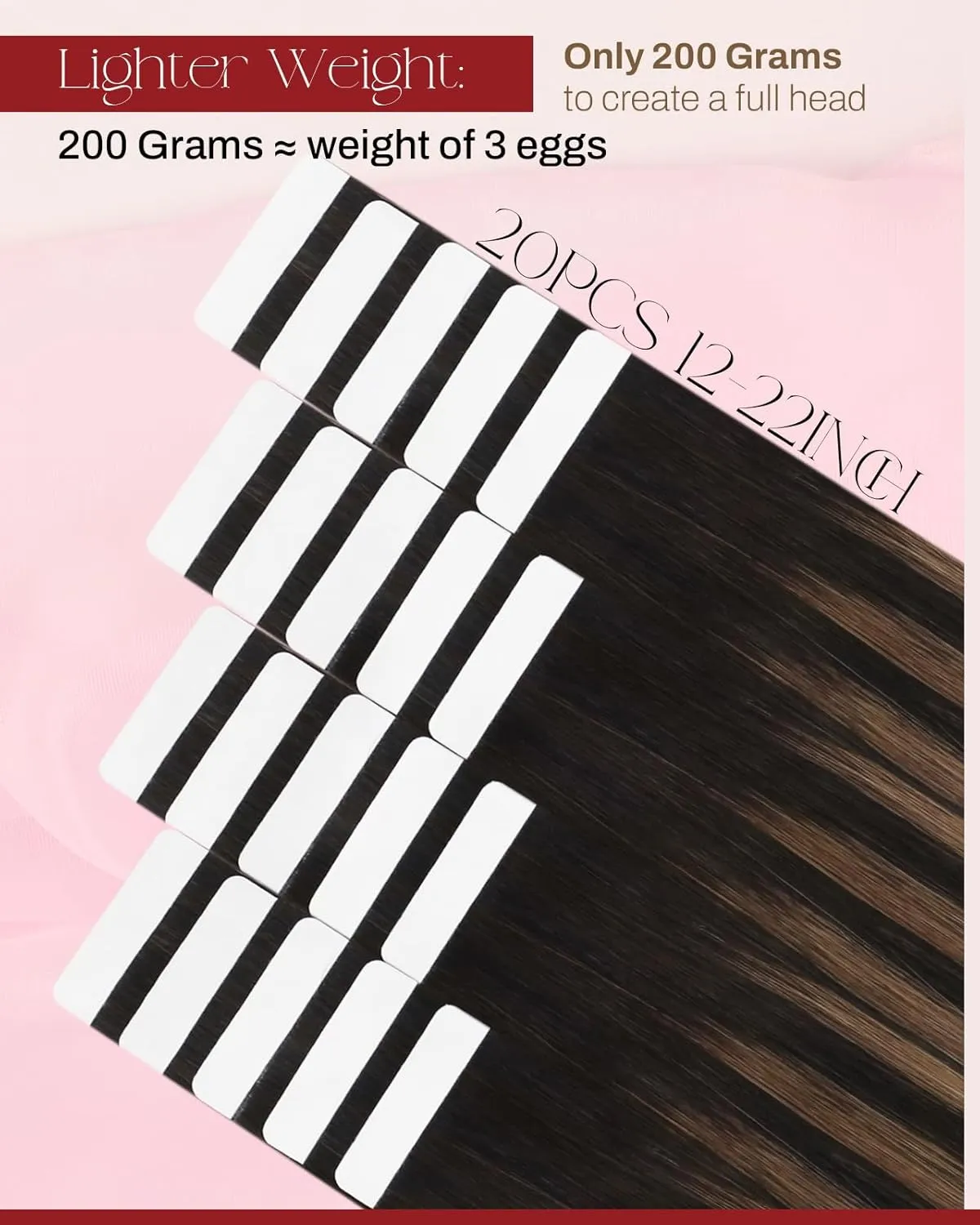 Moresoo Tape in Hair Extensions Human Hair Brown Real Hair Tape Hair Extensions Ombre Darkest Brown and Chestnut Brown Human Hair Glue in Fashion Seamless 20 Inch 20Pcs/50g #2/6/2