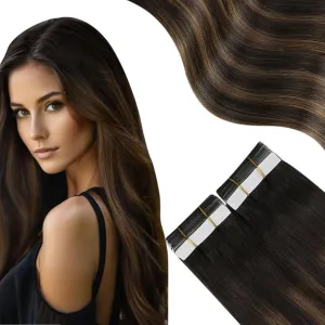 Moresoo Tape in Hair Extensions Human Hair Brown Real Hair Tape Hair Extensions Ombre Darkest Brown and Chestnut Brown Human Hair Glue in Fashion Seamless 20 Inch 20Pcs/50g #2/6/2