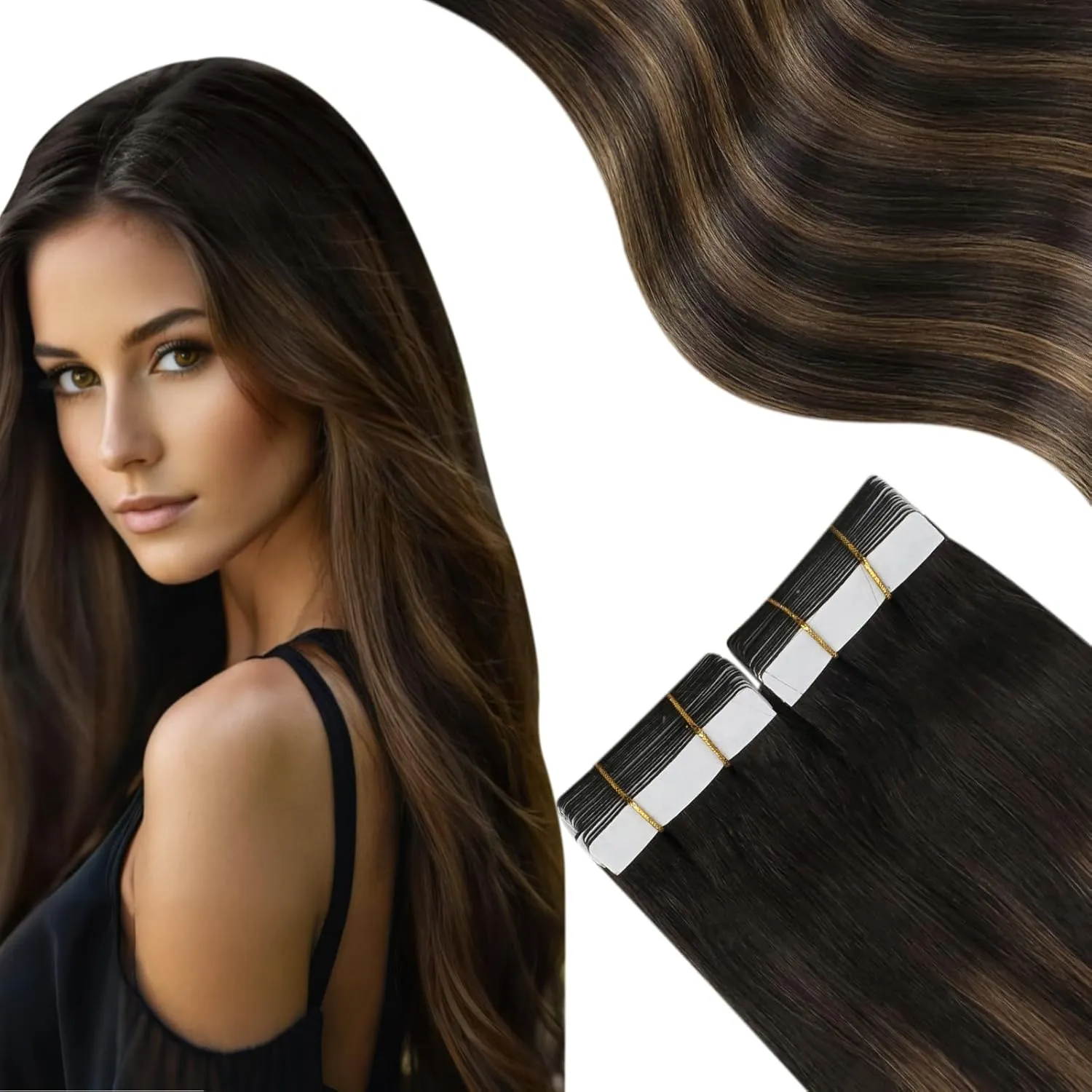 Moresoo Tape in Hair Extensions Human Hair Brown Real Hair Tape Hair Extensions Ombre Darkest Brown and Chestnut Brown Human Hair Glue in Fashion Seamless 20 Inch 20Pcs/50g #2/6/2