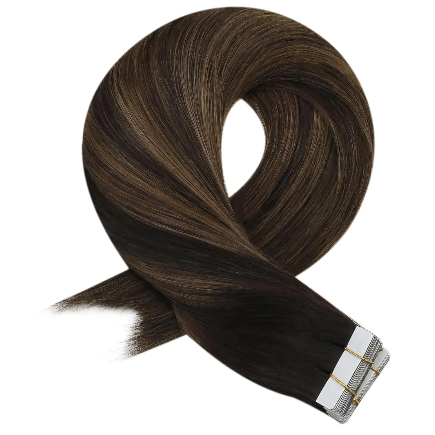 Moresoo Tape in Hair Extensions Human Hair Brown Real Hair Tape Hair Extensions Ombre Darkest Brown and Chestnut Brown Human Hair Glue in Fashion Seamless 20 Inch 20Pcs/50g #2/6/2