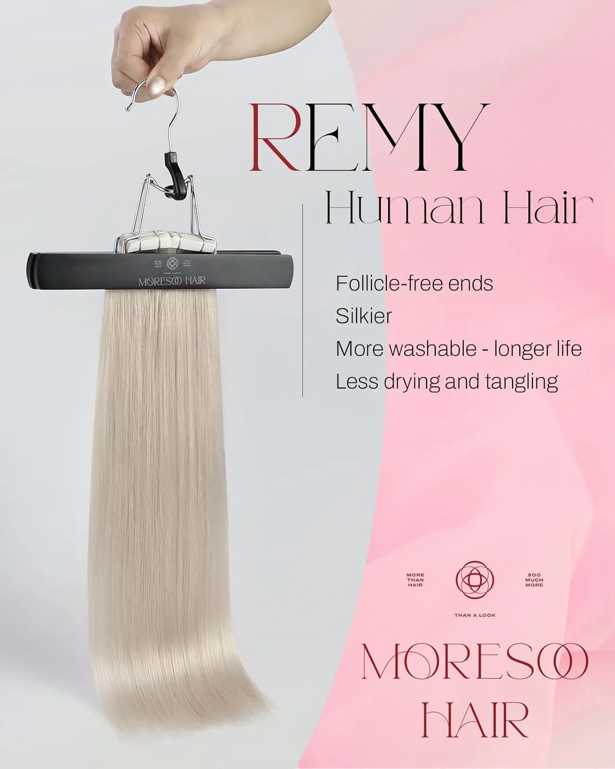 Moresoo Tape in Hair Extensions Human Hair Hair Extensions White Blonde Hair Extensions Real Human Hair Glue in Blonde Silky Straight Hair 18 Inch #60A 20Pcs 50G