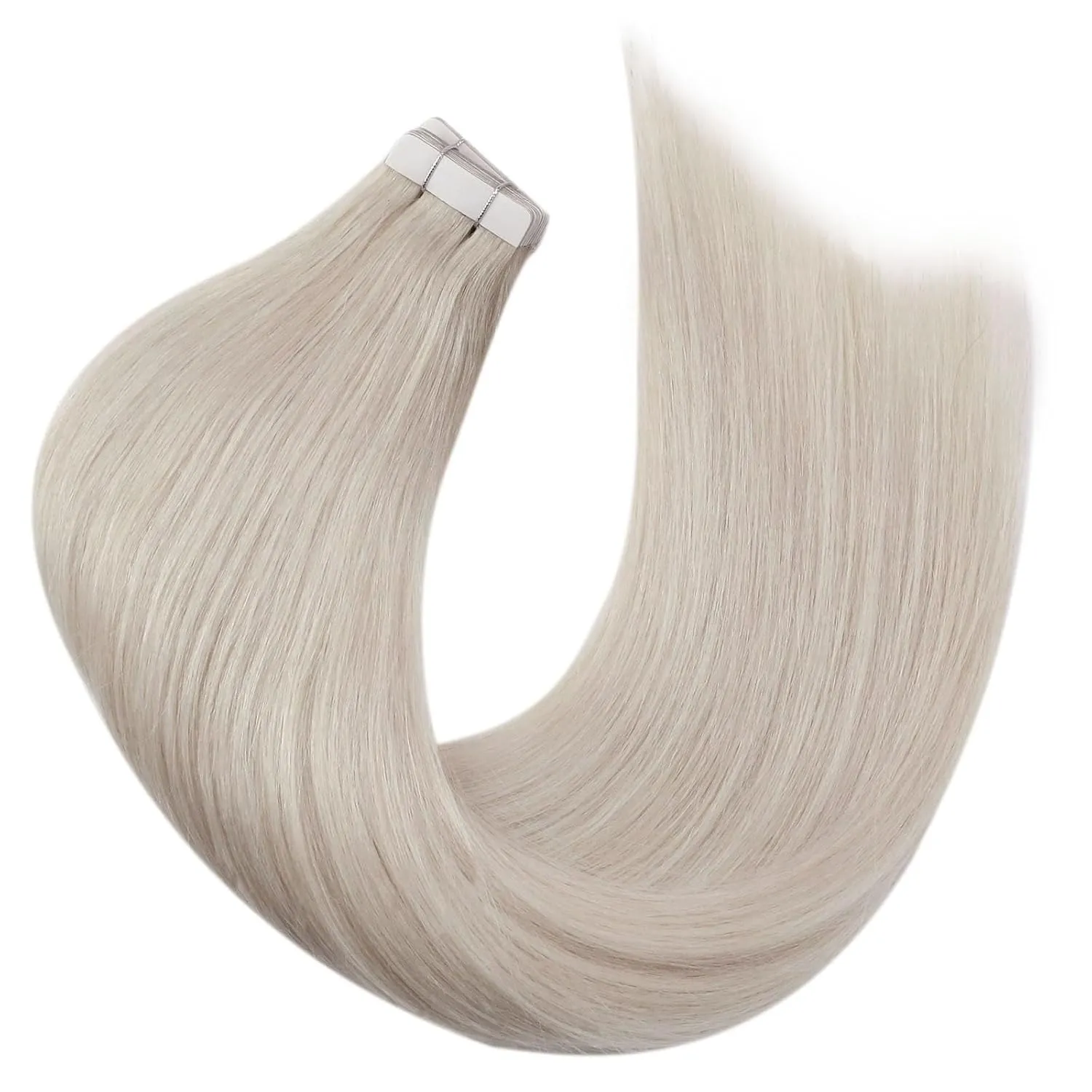 Moresoo Tape in Hair Extensions Human Hair Hair Extensions White Blonde Hair Extensions Real Human Hair Glue in Blonde Silky Straight Hair 18 Inch #60A 20Pcs 50G