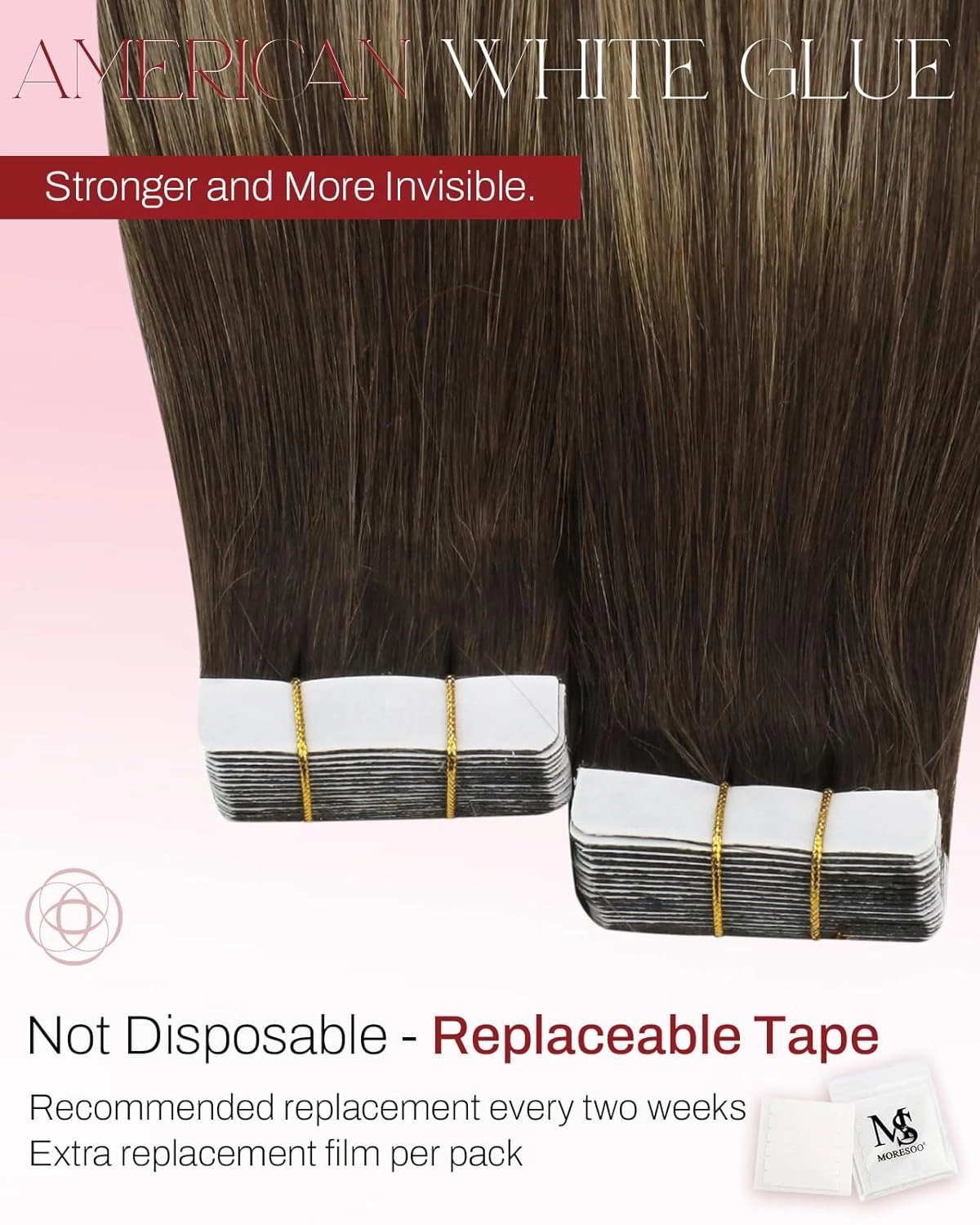 Moresoo Ombre Tape in Hair Extensions Human Hair Balayage Brown to Caramel Blonde with Brown Tape in Real Hair Ombre Human Hair Extensions Glue in Remy Hair 20 Inch #4/27/4 20pcs 50g