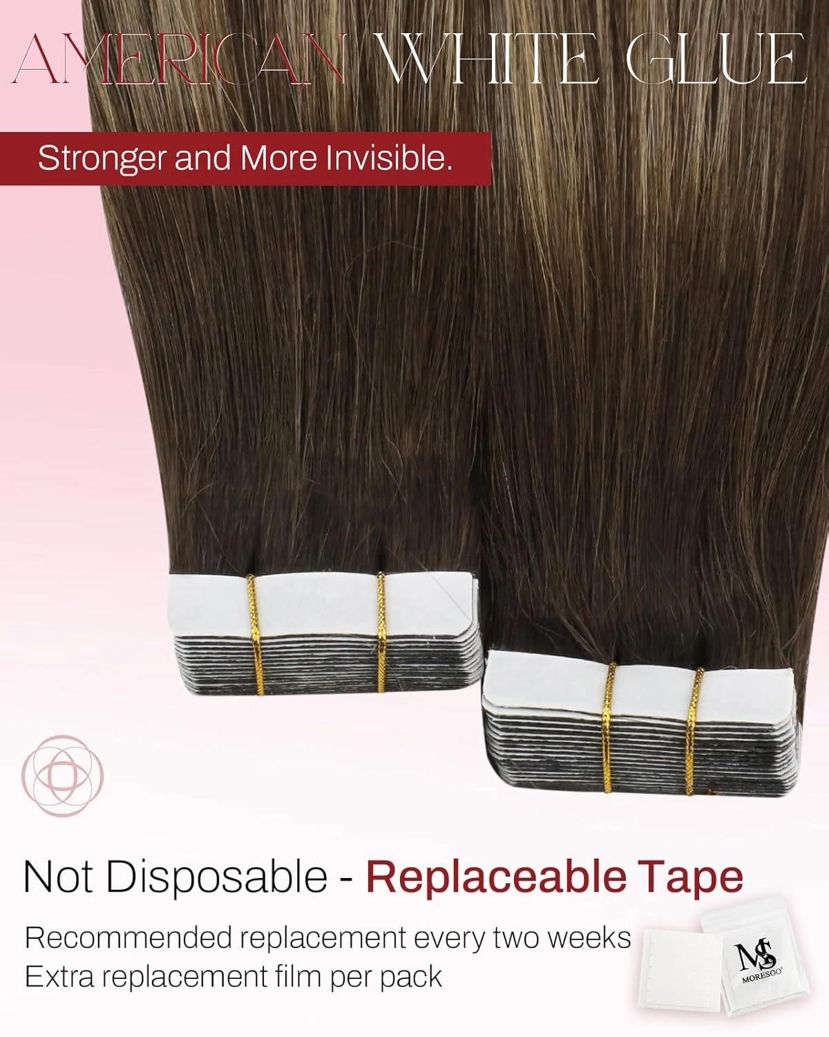 Moresoo Tape in Hair Extensions Human Hair Ombre Tape in Extensions Human Hair Balayage Brown to Caramel Blonde with Brown Hair Extensions Glue in Real Human Hair Extensions 18 Inch #4/27/4 20pcs 50g