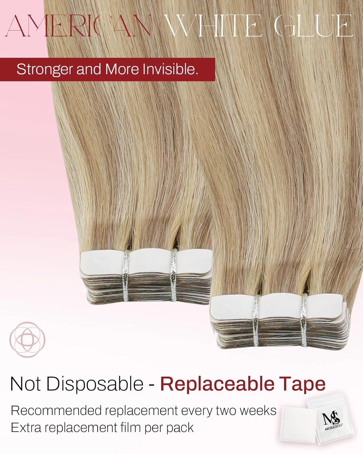 Moresoo Tape in Hair Extensions Human Hair Tape in Extensions Honey Blonde Highlighted Medium Blonde Hair Extensions Glue in Human Hair Invisible Glue in Real Hair 18 Inch #P16/22 20pcs 50g