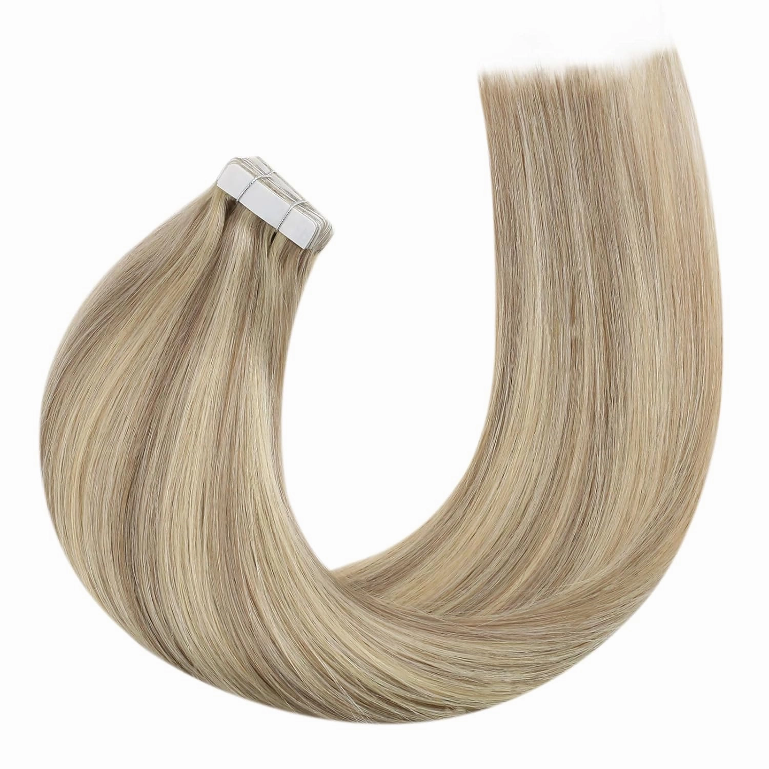 Moresoo Tape in Hair Extensions Human Hair Tape in Extensions Honey Blonde Highlighted Medium Blonde Hair Extensions Glue in Human Hair Invisible Glue in Real Hair 18 Inch #P16/22 20pcs 50g