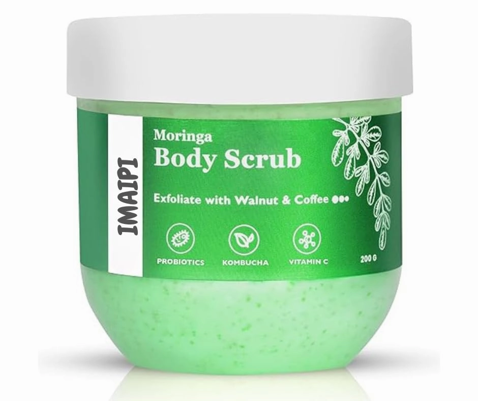 Moringa Body Scrub with Walnut & Coffee, 200g, Natural Exfoliating Scrub with Vitamin C, Probiotics, Kombucha