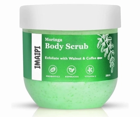 Moringa Body Scrub with Walnut & Coffee, 200g, Natural Exfoliating Scrub with Vitamin C, Probiotics, Kombucha