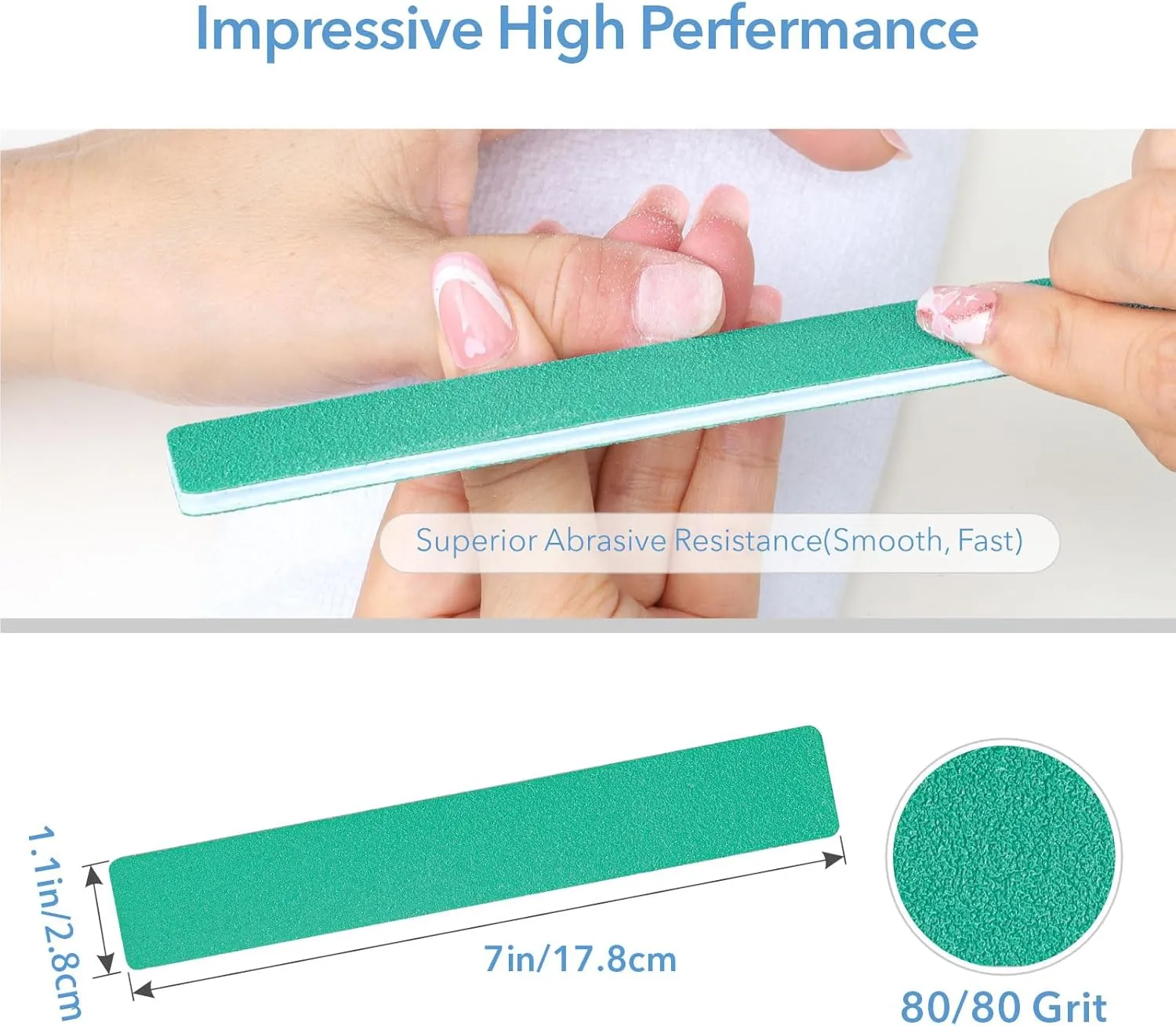 Nail File, 50 PCS Nail Files 7" Long 80/80 Grit for Acrylic Nails Gel Nails Dip Powder Nails Poly Gel Washable Reusable Double Sided Buffering