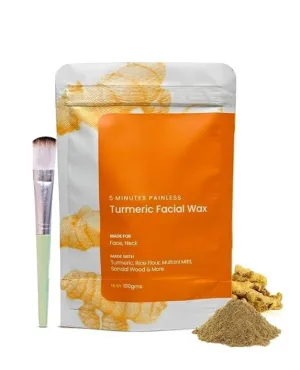 Natural Turmeric Facial Wax Powder, 100g, 5-Minute Painless Hair Removal, Face and Neck Treatment with Applicator Brush