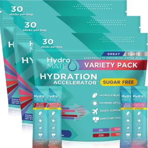 NatureWorks HydroMATE Electrolytes Powder No Sugar Keto Sugar Free Hydration Packets Sticks with Vitamin C Variety Pack 90 Count