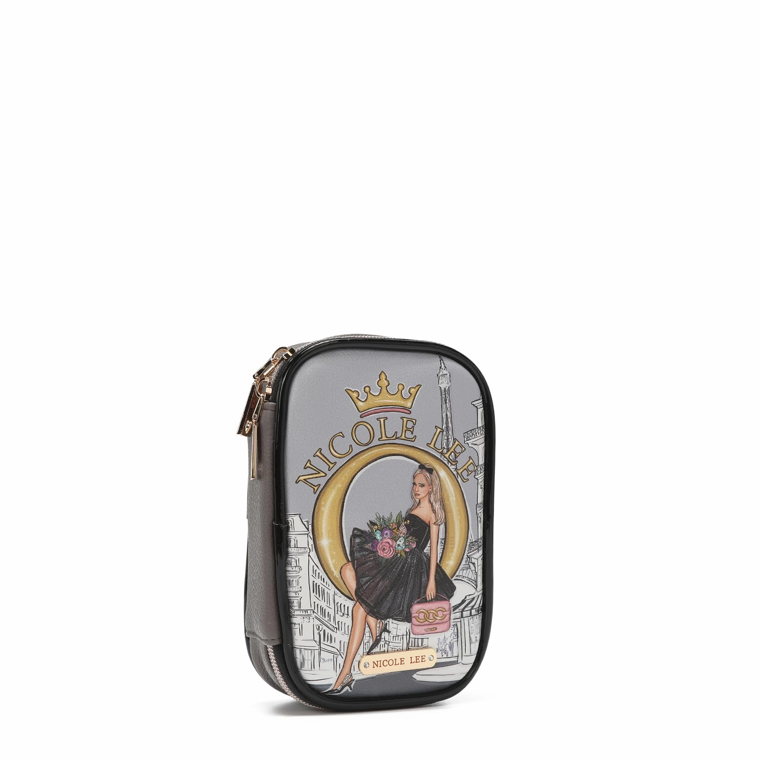 Nicole Lee Cosmetic 5 Makeup Brushes Set Organizer with Fashion Print Pouch, Small Travel (Dreaming the City)