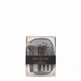 Nicole Lee Cosmetic 5 Makeup Brushes Set Organizer with Fashion Print Pouch, Small Travel (Dreaming the City)