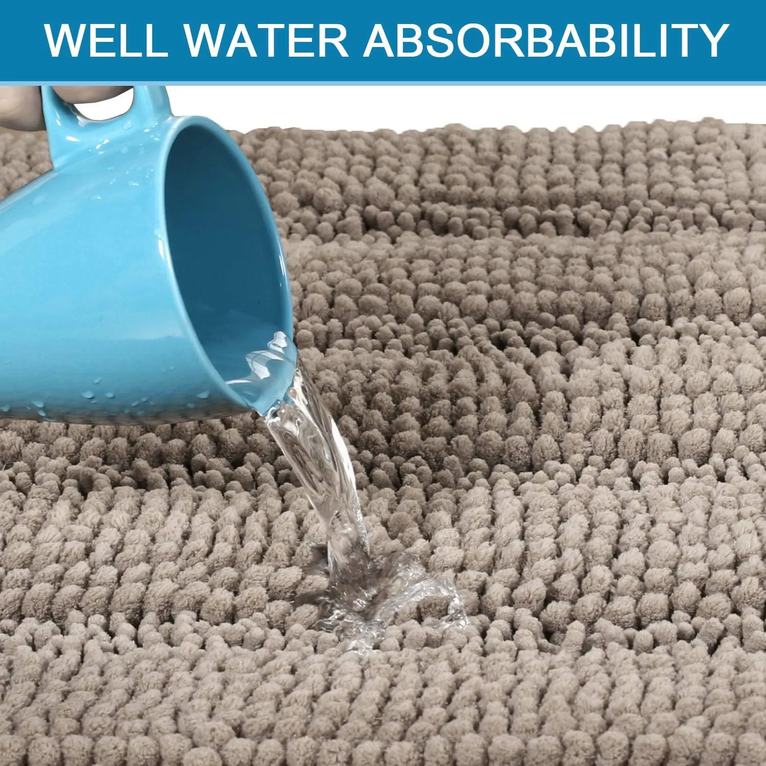 Non Slip Thick Shaggy Chenille Bathroom Rug Mat Set Extra Soft and Absorbent Striped Floor Rugs, 2 Piece, Machine-Washable