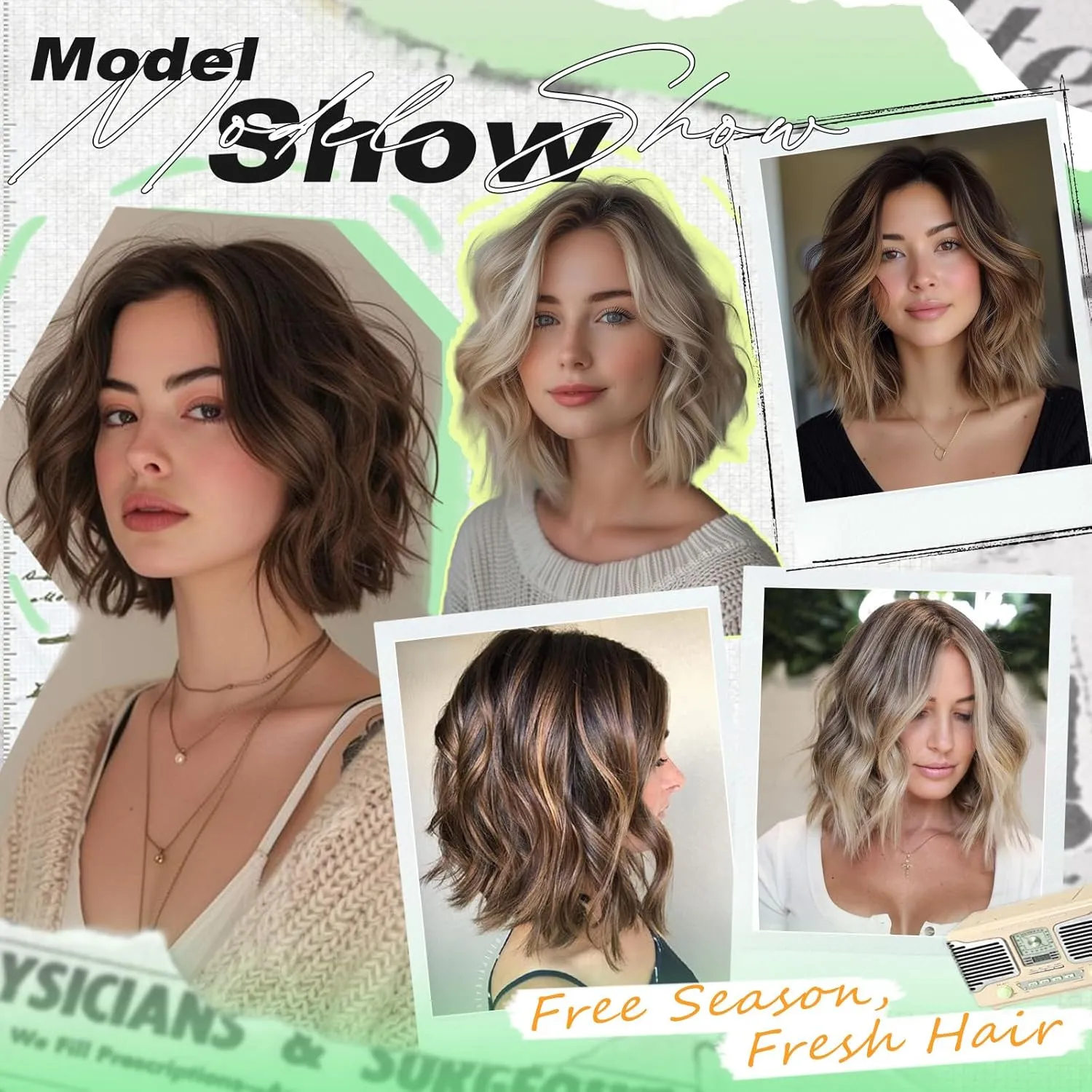 NOSTALGIA Brown Wavy Wig for Women Short Curly Brown Blonde Bob Wig 14" Shoulder Length Middle Part Synthetic Heat Resistant Wig for Daily Party Use