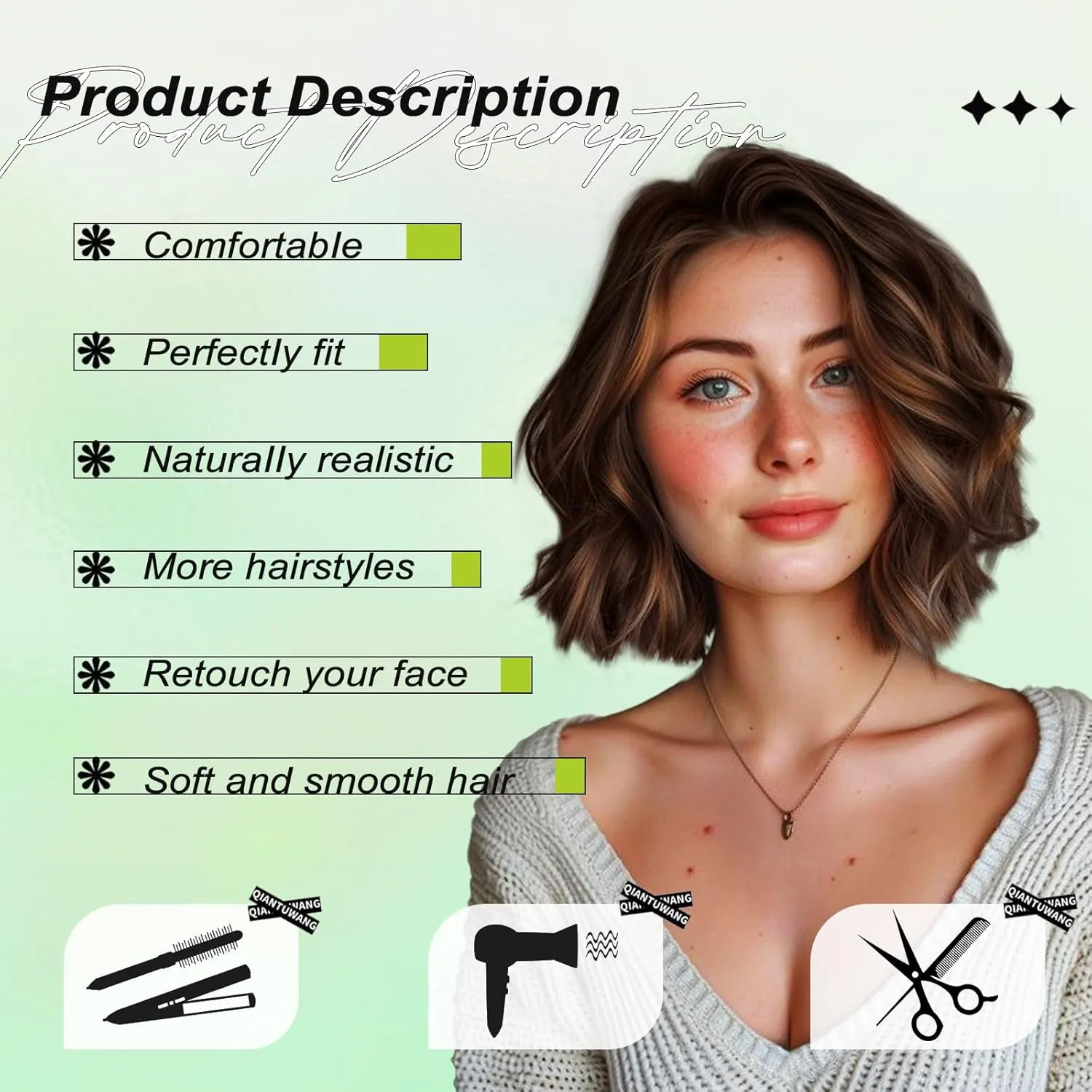 NOSTALGIA Brown Wavy Wig for Women Short Curly Brown Blonde Bob Wig 14" Shoulder Length Middle Part Synthetic Heat Resistant Wig for Daily Party Use
