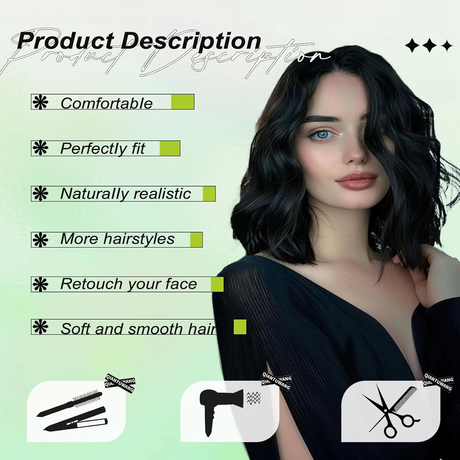 NOSTALGIA Black Wavy Wigs For Black Women Short Wavy Brown Bob Wig Synthetic Middle Part Curly Wavy Bob Natural Looking Wigs for Daily Party Use