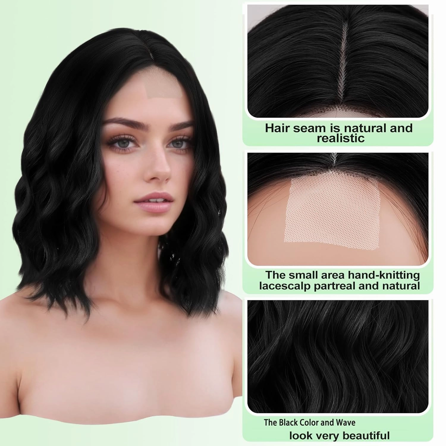 NOSTALGIA Black Wavy Wigs For Black Women Short Wavy Brown Bob Wig Synthetic Middle Part Curly Wavy Bob Natural Looking Wigs for Daily Party Use