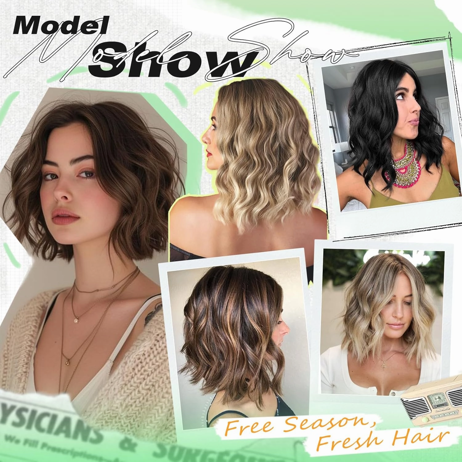 NOSTALGIA Black Wavy Wigs For Black Women Short Wavy Brown Bob Wig Synthetic Middle Part Curly Wavy Bob Natural Looking Wigs for Daily Party Use