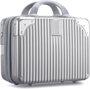 Noverlife 14 Inch Hard Shell Cosmetic Case, Small Hard Case Makeup Travel Case with Elastic Band ABS Carrying Suitcase, Mini Carrying Makeup Suitcase Small Travel Hand Luggage Organizer - Silver