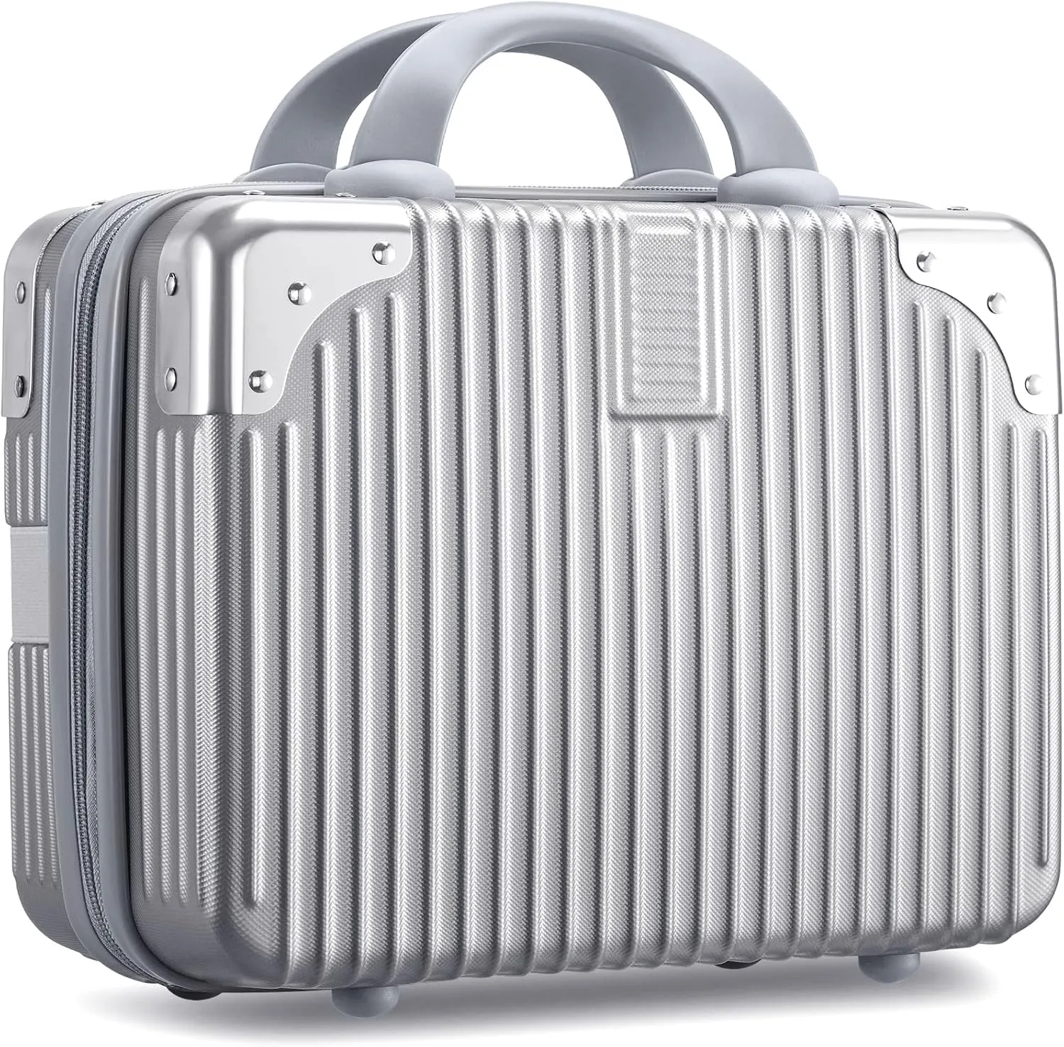 Noverlife 14 Inch Hard Shell Cosmetic Case, Small Hard Case Makeup Travel Case with Elastic Band ABS Carrying Suitcase, Mini Carrying Makeup Suitcase Small Travel Hand Luggage Organizer - Silver
