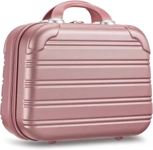 Noverlife 14in Hard Shell Makeup Travel Case, Portable Cosmetic Train Case with Elastic Band, Pressure-proof ABS Carrying Makeup Suitcase, Cosmetic Travel Hand Luggage Bag Organizer - Rose Gold