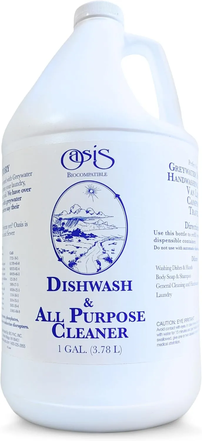 Oasis Biocompatible Dish Soap Liquid & All Purpose Cleaner - Reuse Greywater for Plants - Clean, Safe, Concentrated, Grey Water Friendly, Sodium-Free, Biodegrades Into Plant Nutrients - 1 Gallon