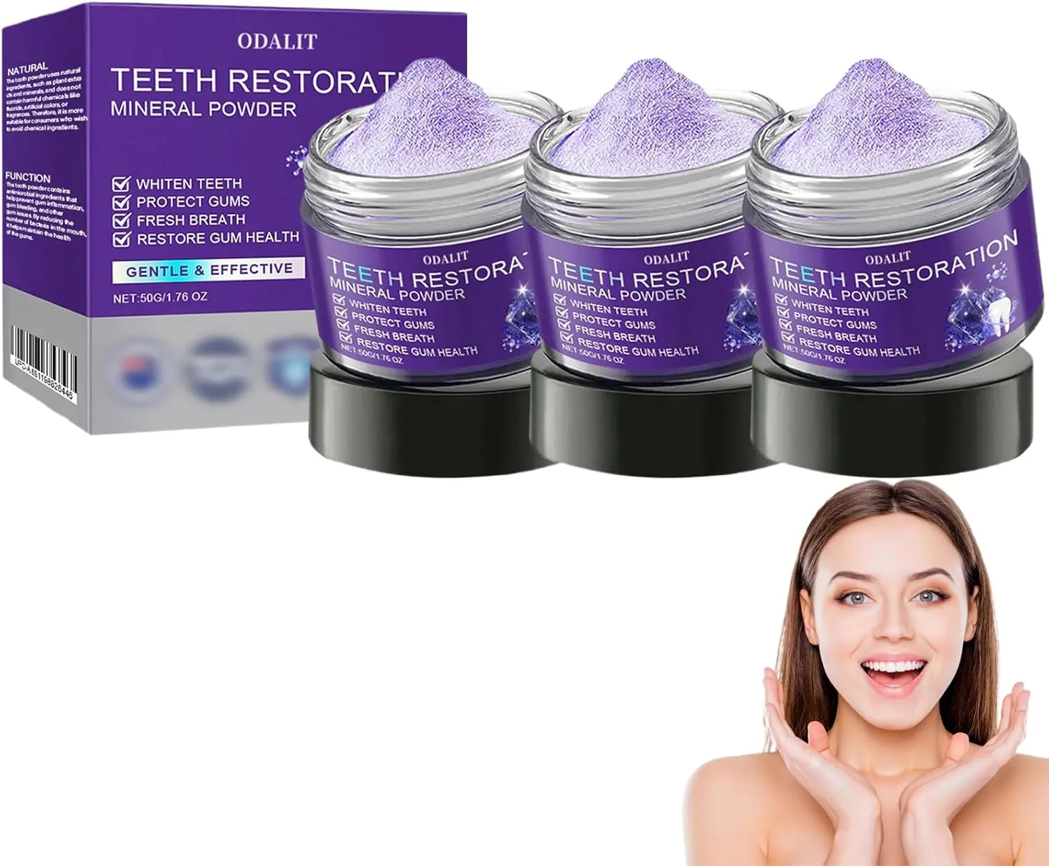 Odalit TeethRestoration Mineral Powder, Odalit Teeth Restoration Powder - Effective in Strengthening Teeth and Gums, Protect Gums and Freshen Breath (3PC)