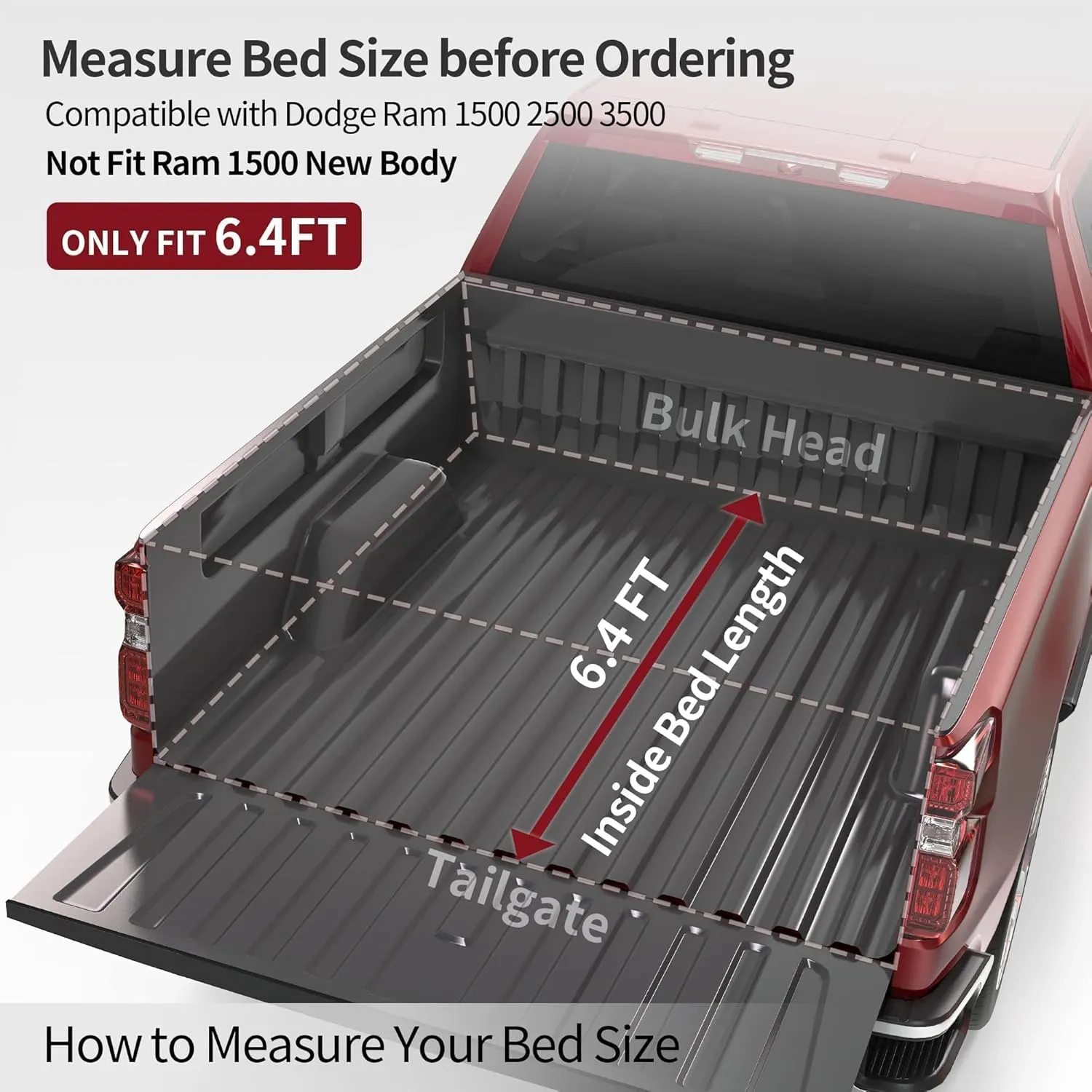 OEDRO Soft Roll Up Truck Bed Tonneau Cover Compatible with 2002-2024 Dodge Ram 1500 Classic Only, 2003-2024 Dodge Ram 2500 3500, 6.4ft Bed w/o Ram Box