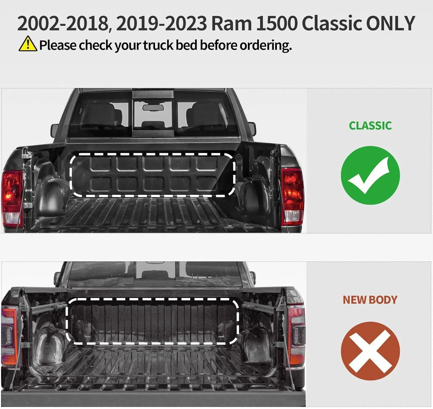 OEDRO Soft Roll Up Truck Bed Tonneau Cover Compatible with 2002-2024 Dodge Ram 1500 Classic Only, 2003-2024 Dodge Ram 2500 3500, 6.4ft Bed w/o Ram Box