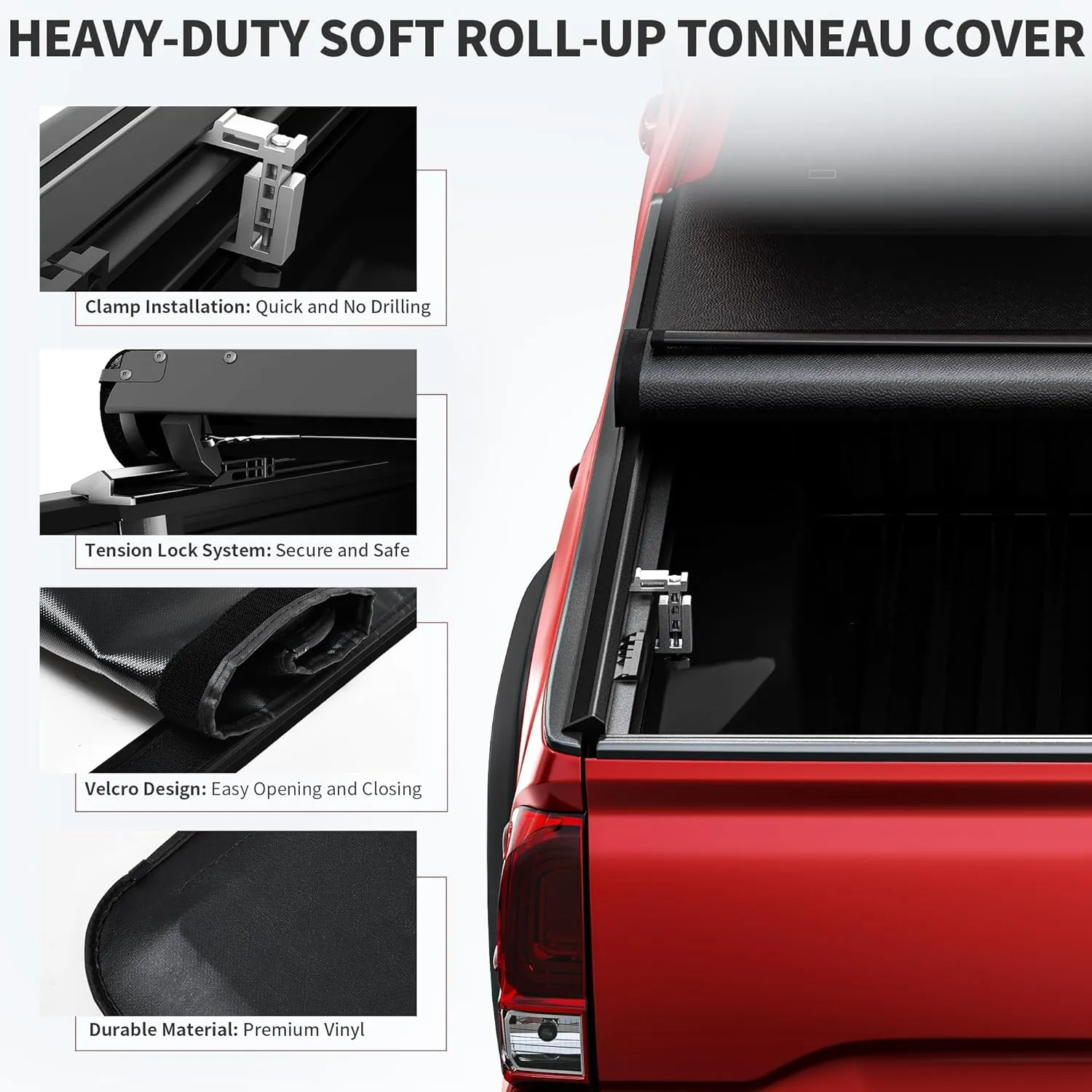 OEDRO Soft Roll Up Truck Bed Tonneau Cover Compatible with 2002-2024 Dodge Ram 1500 Classic Only, 2003-2024 Dodge Ram 2500 3500, 6.4ft Bed w/o Ram Box