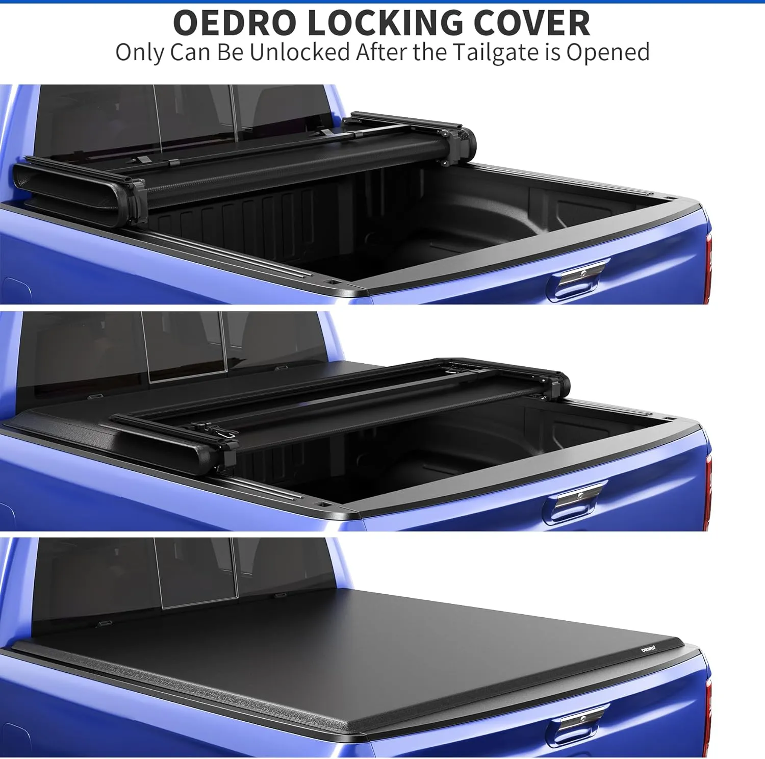 oEdRo Soft Tri-fold Truck Bed Tonneau Cover Compatible with 2016-2023 Toyota Tacoma with 5ft Bed, Fleetside with Track Rail System(Excl. Trail)