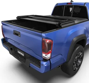 oEdRo Soft Tri-fold Truck Bed Tonneau Cover Compatible with 2016-2023 Toyota Tacoma with 5ft Bed, Fleetside with Track Rail System(Excl. Trail)