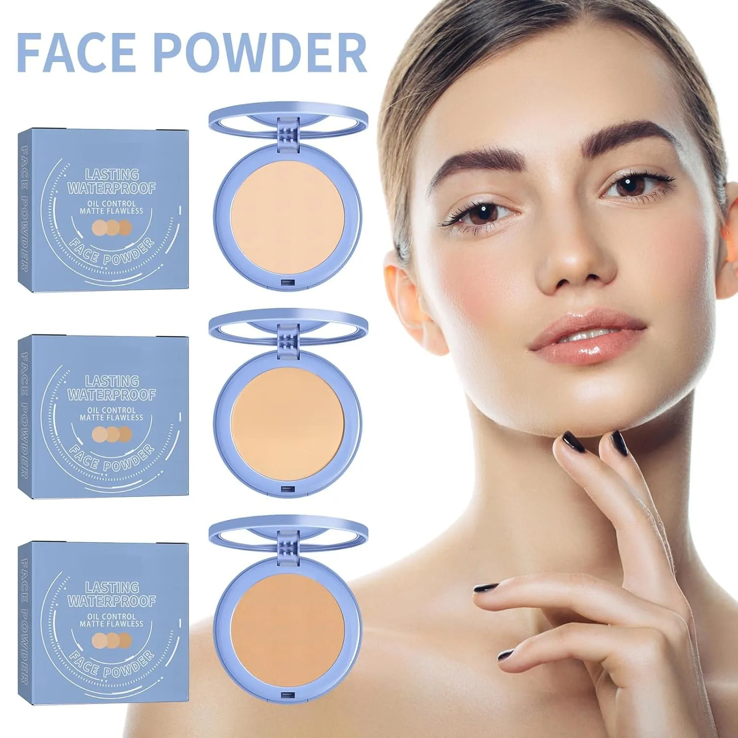 Oil Control Face Pressed Powder,Waterproof Long Lasting Finishing Powder, Natural Lightweight Setting Powder,Facial Powder, 0.28Oz (NATURAL BEIGE)