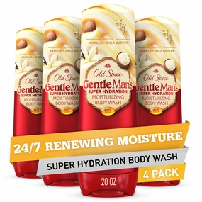 Old Spice Body Wash GentleMan’s Super Hydration for Men, 24/7 Renewing Moisture, Gentle on Skin with Skin Conditioners, Vanilla   Shea Butter Scent, 20 oz (Pack of 4)