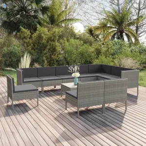 Outdoor Patio Furniture,11 Piece Patio Lounge Set with Cushions Poly Rattan GrayDesigned for Camping, Resting, Outdoors.
