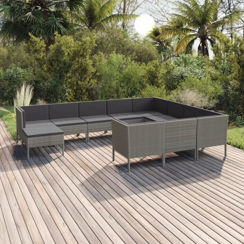 Outdoor Patio Furniture,11 Piece Patio Lounge Set with Cushions Poly Rattan GrayDesigned for Camping, Resting, Outdoors.
