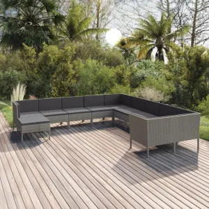Outdoor Patio Furniture,11 Piece Patio Lounge Set with Cushions Poly Rattan GrayDesigned for Camping, Resting, Outdoors.