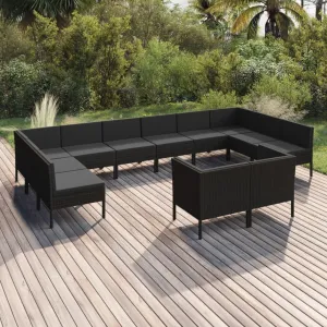 Outdoor Patio Furniture,12 Piece Patio Lounge Set with Cushions Poly Rattan BlackDesigned for Camping, Resting, Outdoors.