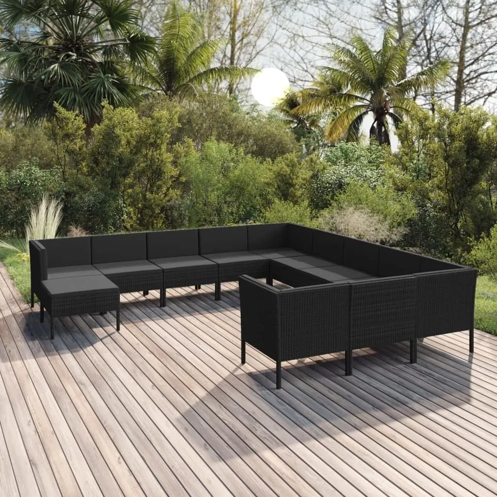 Outdoor Patio Furniture,12 Piece Patio Lounge Set with Cushions Poly Rattan BlackDesigned for Camping, Resting, Outdoors.